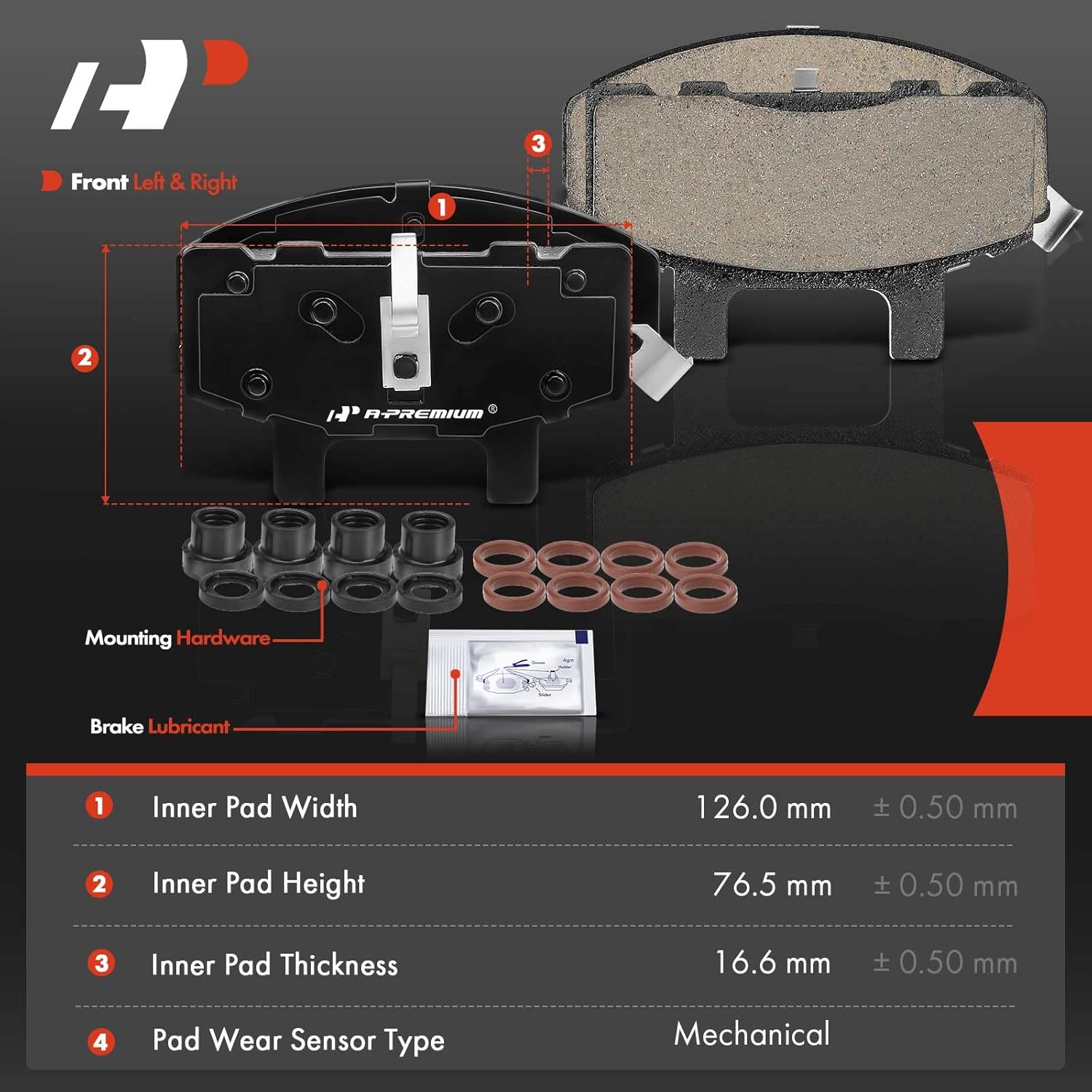 A-Premium Front Ceramic Brake Pads Set Compatible with Cadillac, Chevy, Dodge and GMC Models - Silverado, Tahoe, Yukon, Blazer, Escalade, Fleetwood, K1500, Ram 1500, Express 1500, Astro