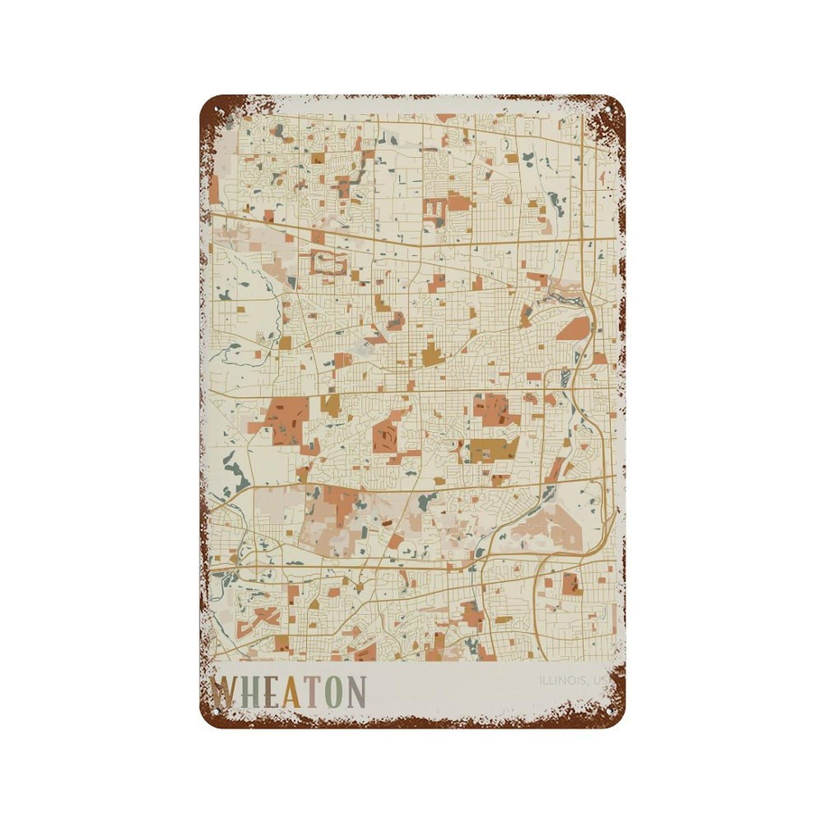 xiaoxiaoshen Wheaton Map Illinois Travel Gift Boho Wall Decor Art Metal Tin Poster Modern Home Decor Art Home Bar Shop Decorations Vintage Sign 30x20cm