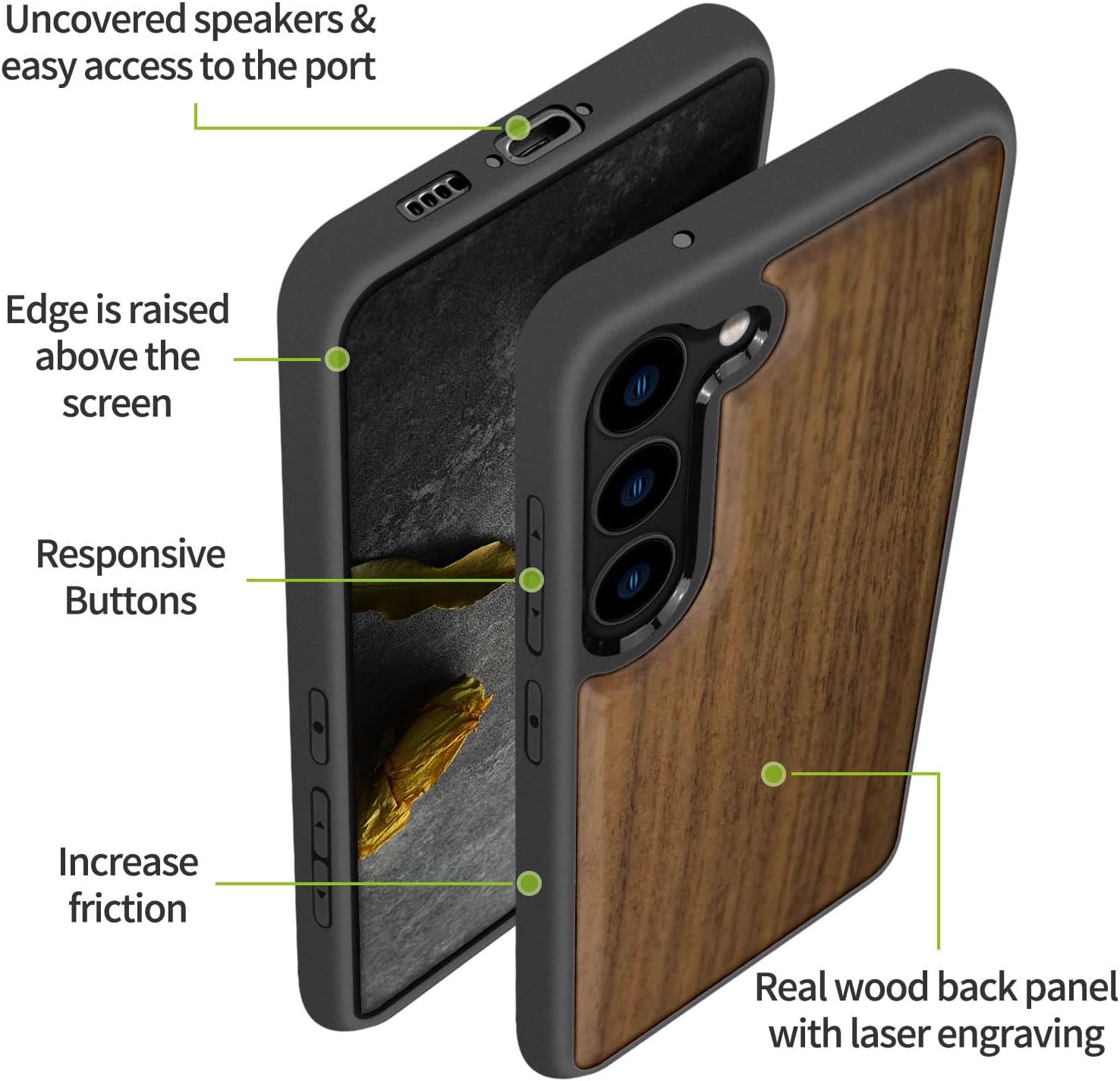 Carveit Wood Case for Galaxy S23 Case [Natural Wood & Black Soft TPU] Shockproof Protective Cover Unique & Classy Wooden Design Compatible with Samsung S23 (Walnut)