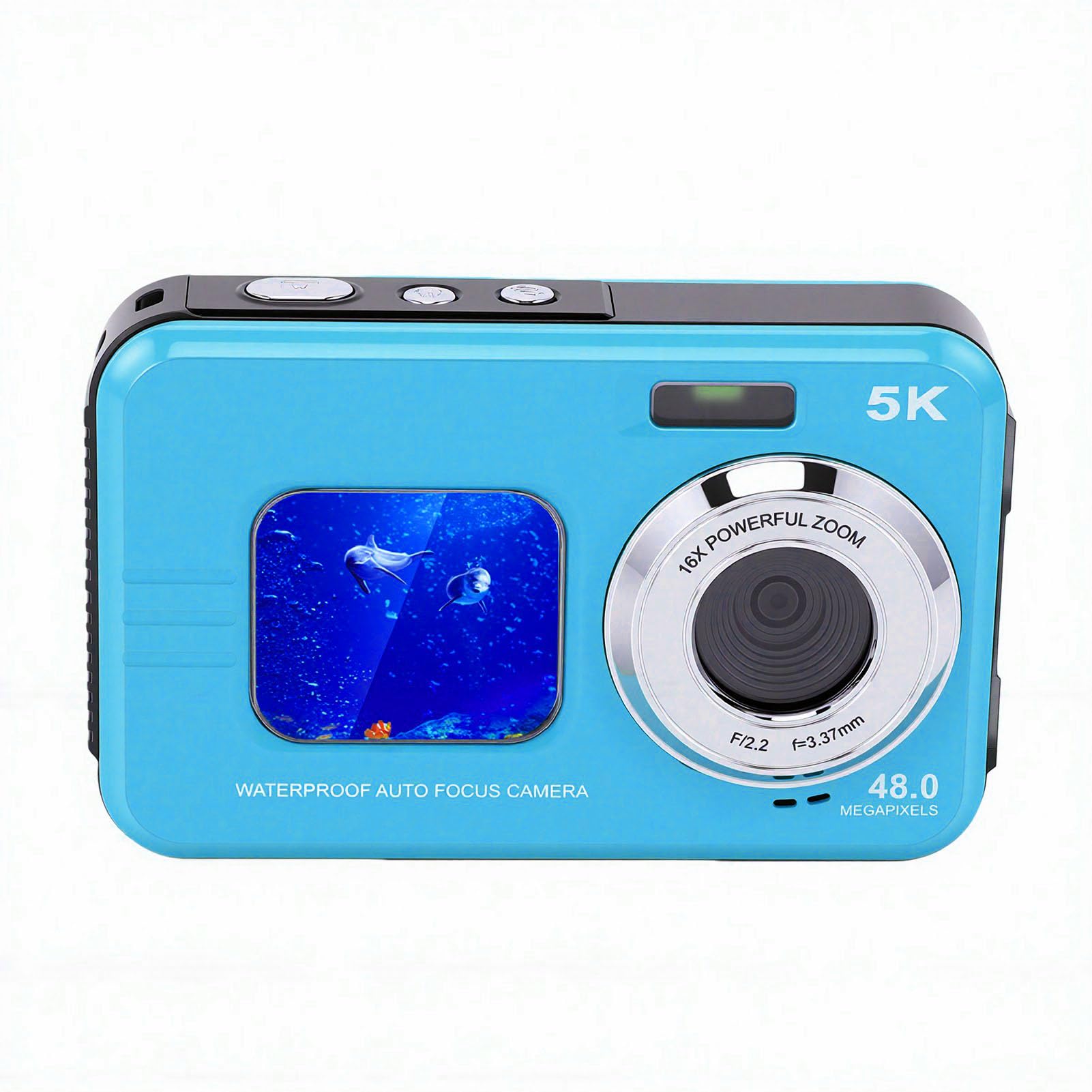 Tosuny Caméra sous-Marine 5K Double écran 48MP, Appareil Photo Numérique avec Mise au Point Automatique et Dragonne Flottante, 11,5 Pieds pour la Plongée en Apnée (Blue)