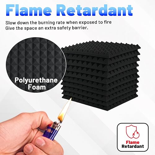 Miniatura 6 de Focusound Paquete de 36 paneles de espuma acústica a prueba de sonido, paneles de espuma acústica piramidal de 12 x 12 x 1 pulgada con paneles