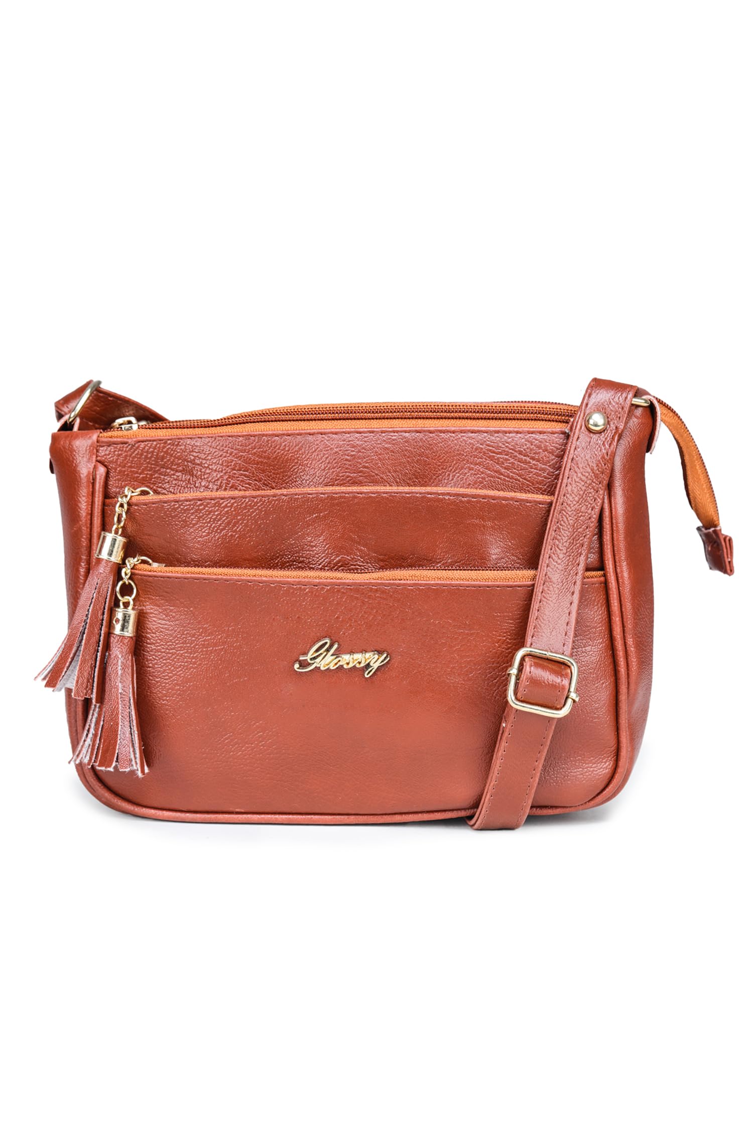 GLOSSY PU Womens Multi-Compartment Sling Bag, 5 Zip Pockets (B0D26V75FW) Amazon Price History, Amazon Price Tracker
