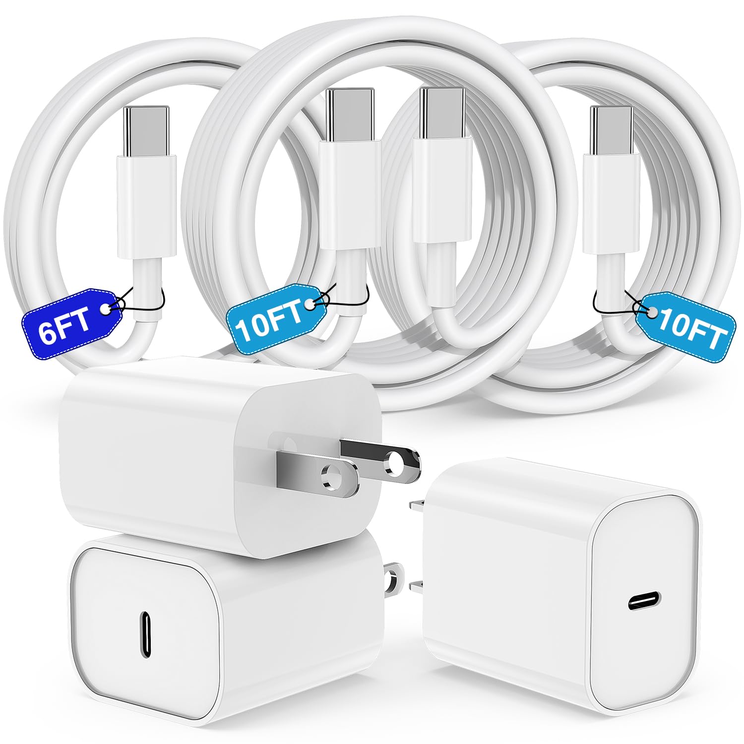 Fast Charger for iPhone 15 Charger Fast Charging 6+10+10ft, 20W Type C Charger Block and Long USB C to USBC Charging Cable Cord for iPhone 15/15 Pro/15 Pro Max/15 Plus/iPad Pro12.9/11,Air 6/5th-3Pack