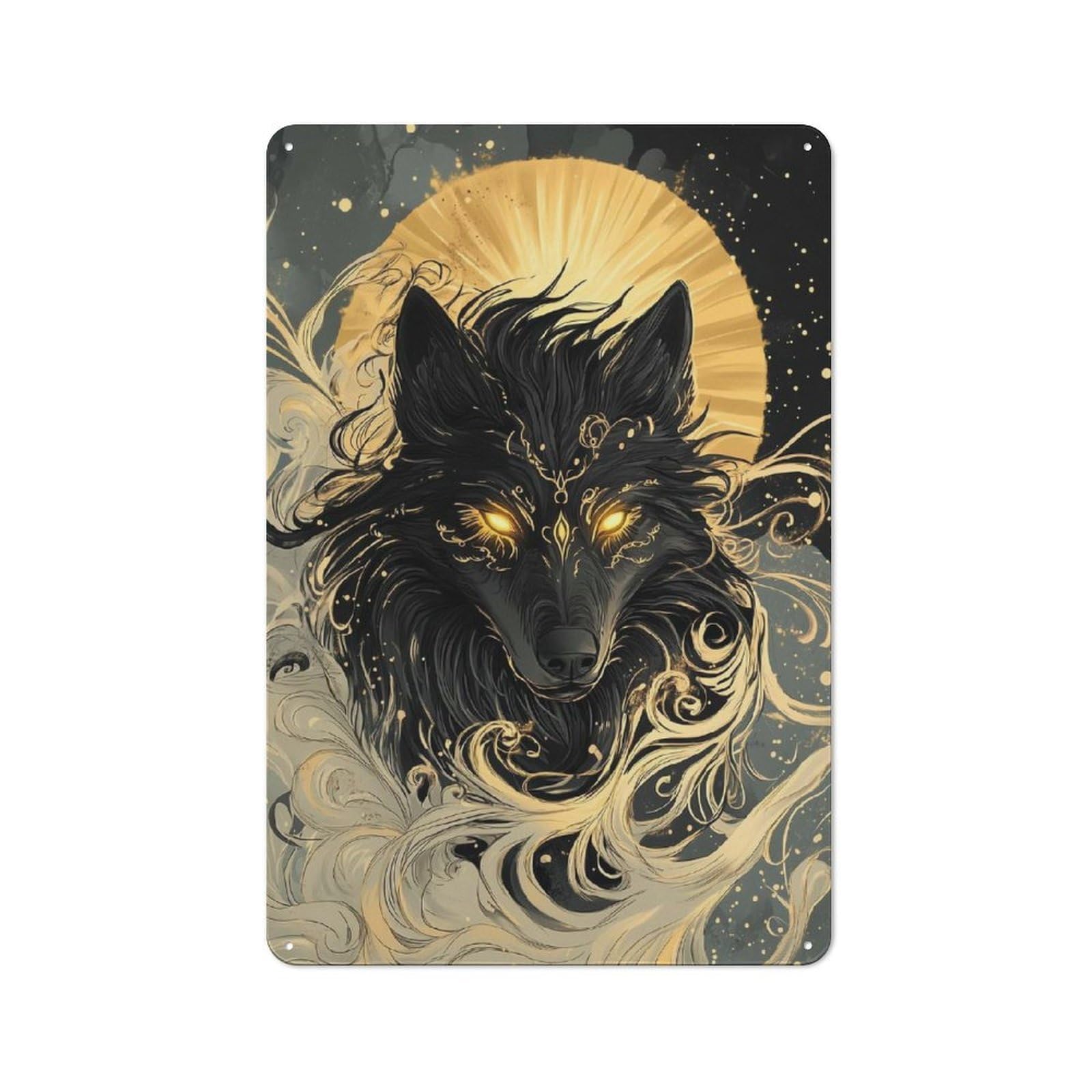Junmoney Style-21 Tin Wall Plaque 30X20cm With The Golden-Eyed Guardian For Café Or Home Bar, New-Space Wall Decor For Hospitality Decor Collectors
