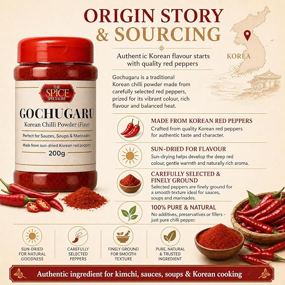 Korean Gochugaru Dried Chilli Powder Fine 200g – Authentic Korean Red Pepper Powder for Kimchi, Gochujang & Korean Cooking – Mild Medium Heat, 100% Natural, No Additives
