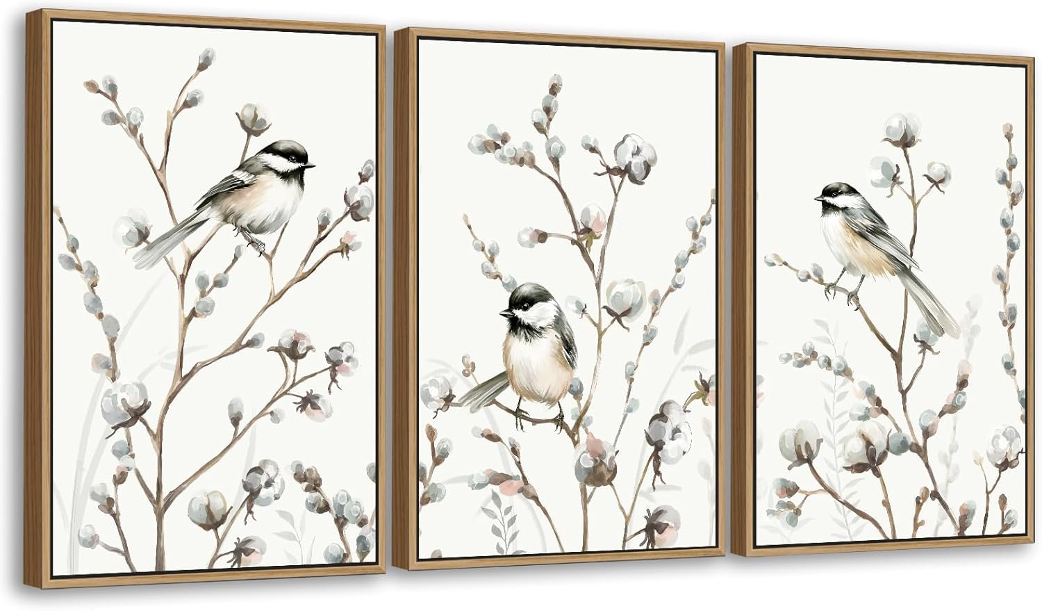 Lianyibo Frameless Large Bird Wall Art Tropical Plant Pictures Boho Artwork Creamy White Flower Canvas Prints For Living Room Decor(50X75cmx3/Frameless)