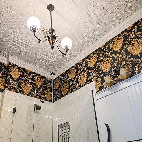 Miniatura 8 de From Plain To Beautiful In Hours - Modelo 223 La Scala - Mosaicos de PVC de 2 x 2 pies (cubre 4 pies cuadrados) para el techo, color oro antiguo