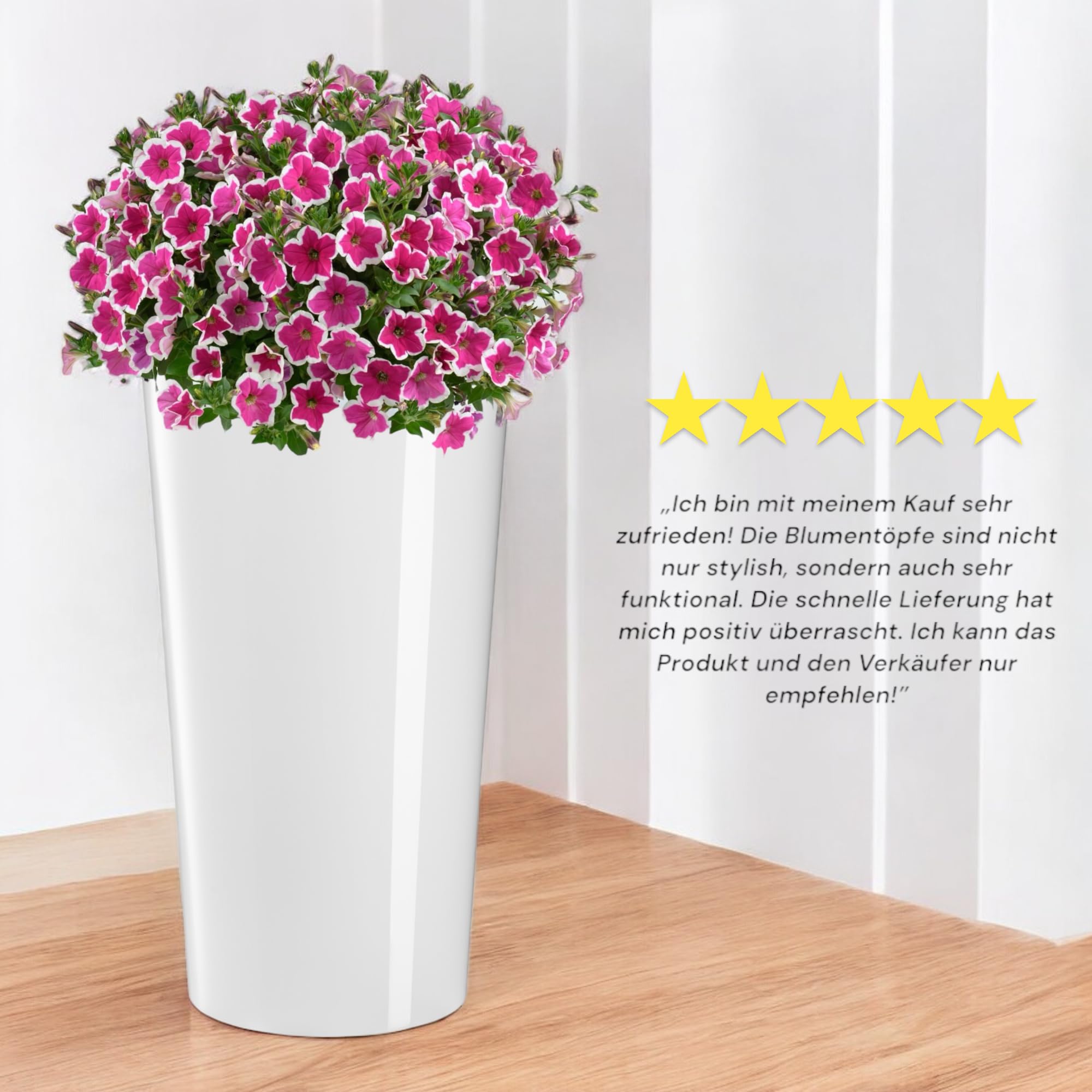 MELTOM Blumenkübel Rund Hochglanz Slim Blumentopf mit Herausnehmbaren Einsatz Größe XXL/DxH: 40 x 75 cm Weiß Innen- und Außenbereich