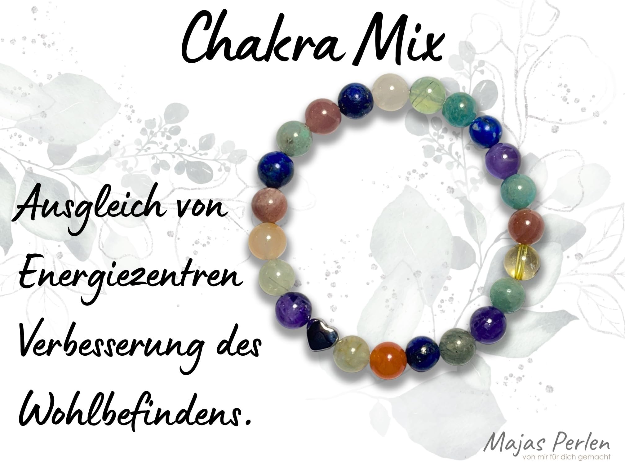 Perlenarmband echte Edelsteine 8mm mit Edelstahlherz – Symbol für Liebe & Freundschaft – Spiritueller handgemachter Schmuck