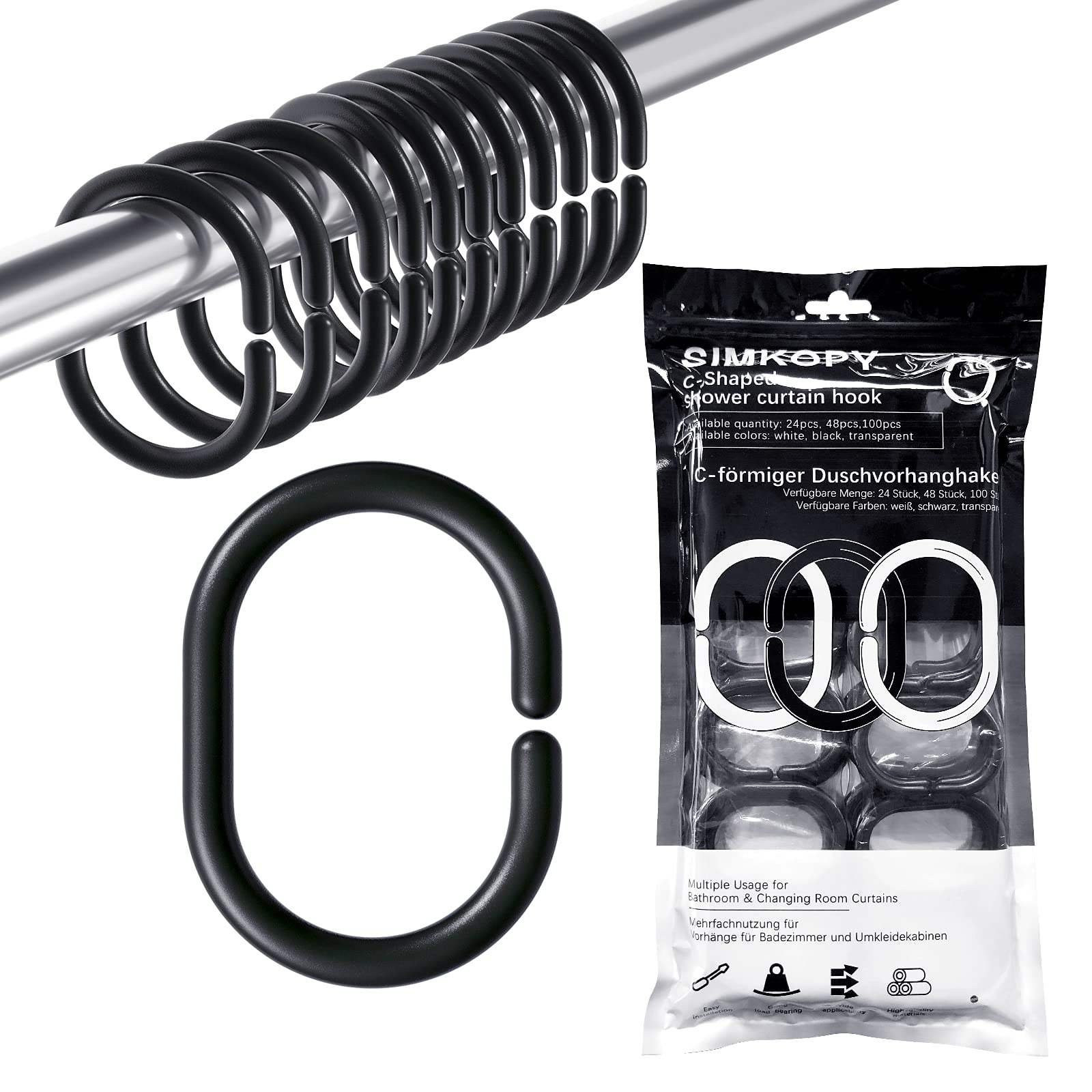 24 Anelli Per Tende Da Doccia - Ganci Scorrevoli Antiruggine, Argento, Per Asta Doccia O Finestre - Foto 8