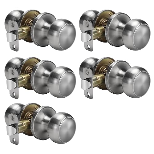 goldenwarm 5Pack Door Knobs Indoor Brushed Nickel Interior Door Knobs Door Handles Passage Door Lock Interior Indoor Doorknob for Hall and Closet Easy Install Left/Right Open - Passage Closet - 5 Packs - Brushed Nickel