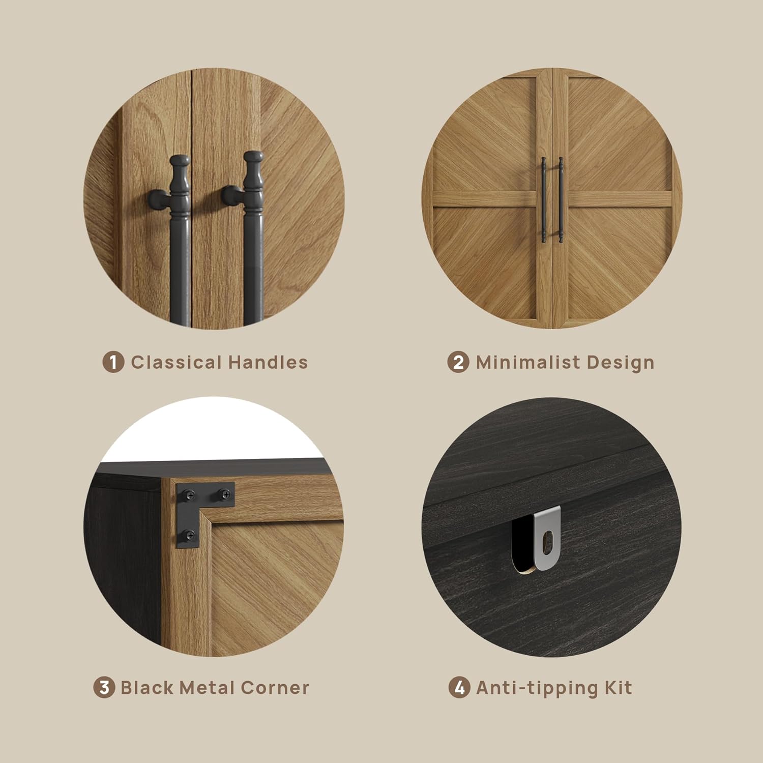 SICOTAS Sideboard Buffet Cabinet with Storage, Farmhouse Credenza with Doors & Adjustable Shelves, Storage Cabinet for Living Room, Entryway