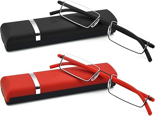 Lentes de lectura de medio marco, lectores de computadora de medio borde con estuche para gafas para hombres (2 piezas en bolsa) 2.50