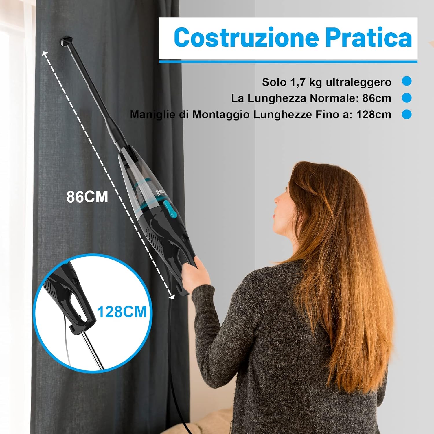 INSE Aspirapolvere con Filo16 kPa 400W, Scopa elettrica Grande capacità 0,8L, Tecnologia ciclonica, Senza Sacco, Filtro HEPA, Multi Accessori, per Pavimenti duri e Peli Animali