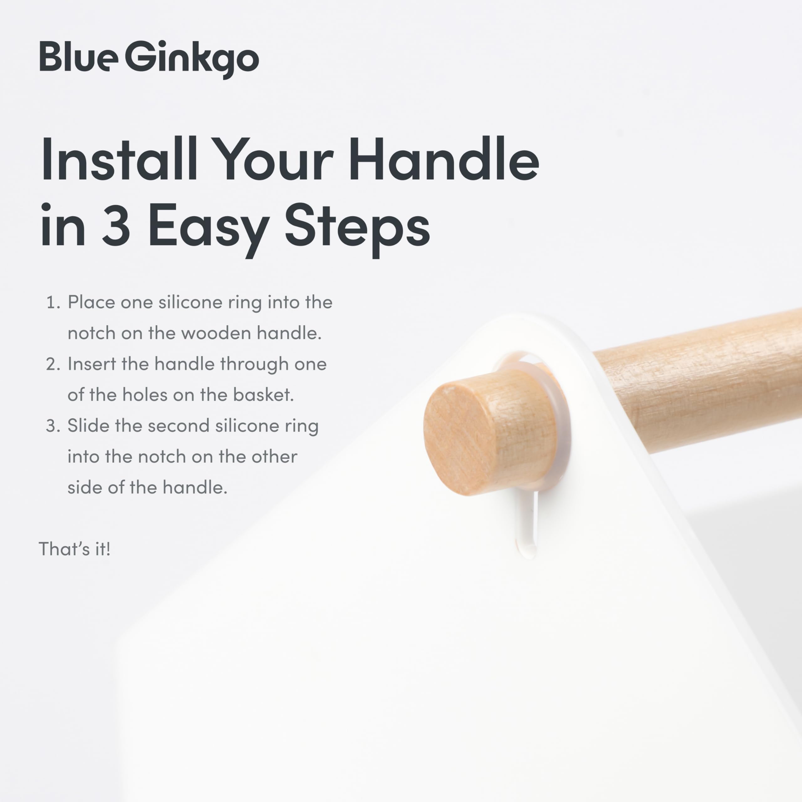 BLUE GINKGO Cesta de almacenamiento grande - Organizador de plástico con mango de madera para baño, despensa o suministros de limpieza (blanco)