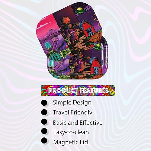 Miniatura 4 de Bandeja rodante con tapa magnética, bordes redondeados suaves impresión de doble cara con astronauta de hongos trippy, almacenamiento perfecto para