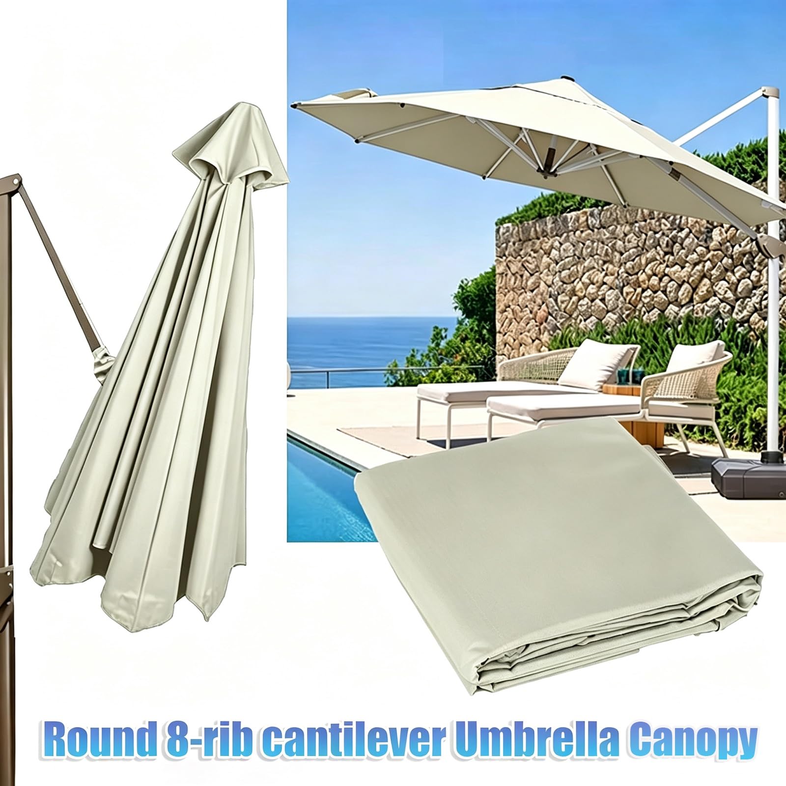 Toile de Rechange pour Parasol Déporté 300/335/350cm 8 Baleines Rond