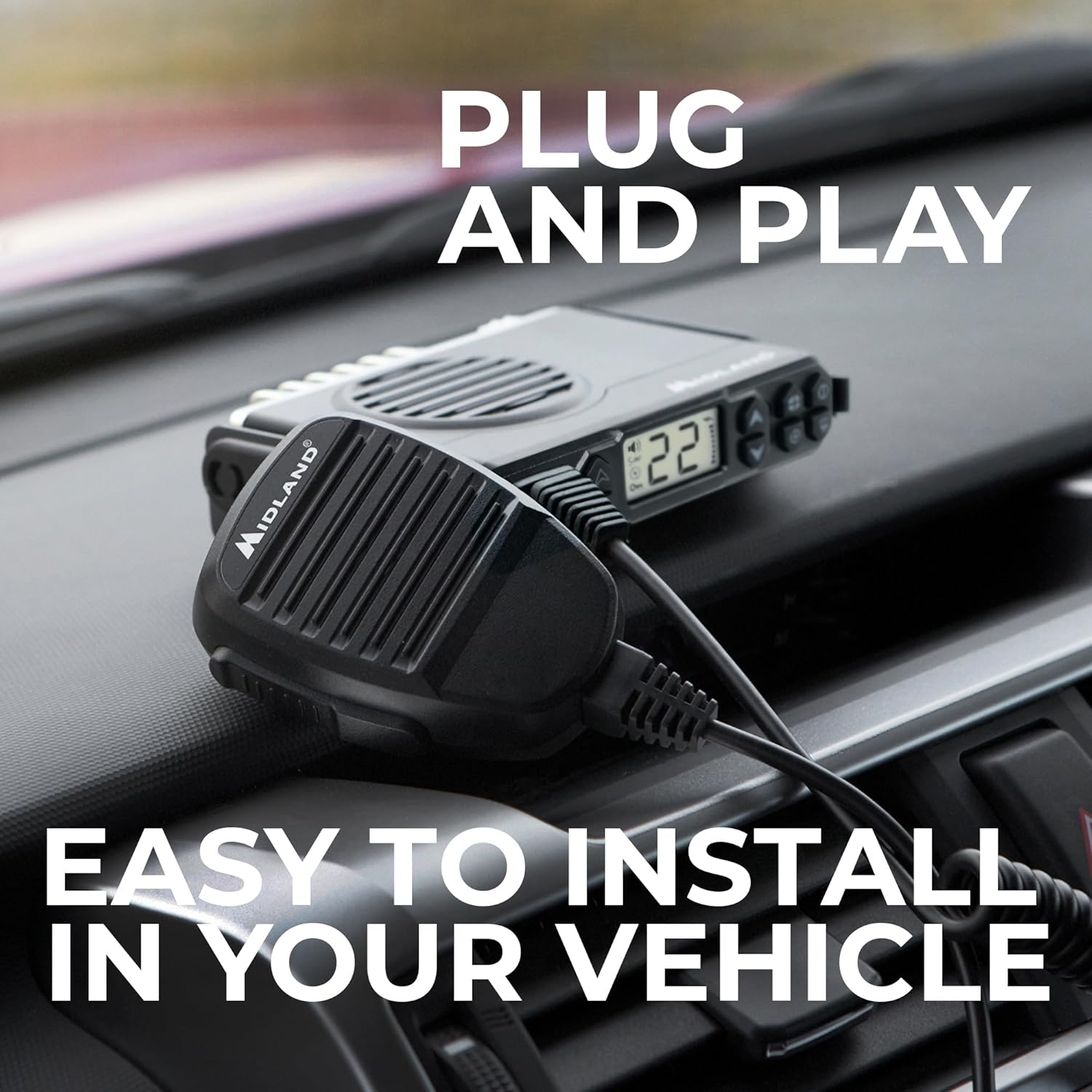 Midland – MXT105 - 5 Watt GMRS MicroMobile Two Way Radio - Off Roading Outdoor RZR Farm Trails Radio - External Magnetic Mount Antenna - NOAA Weather Alerts