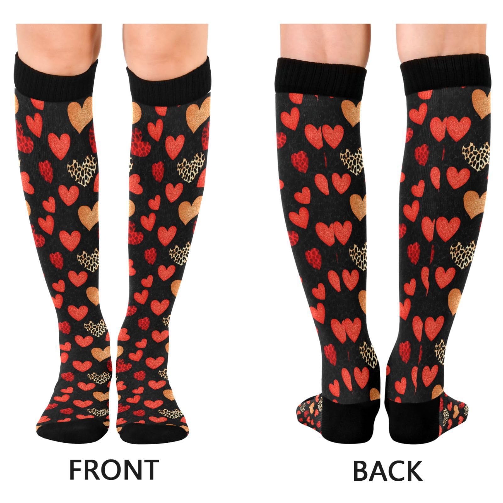 ALAZA Leopard Print Heart Love Compression Socks for Women Men Circulation Long Socks Running Athletic Cycling 2 pair
