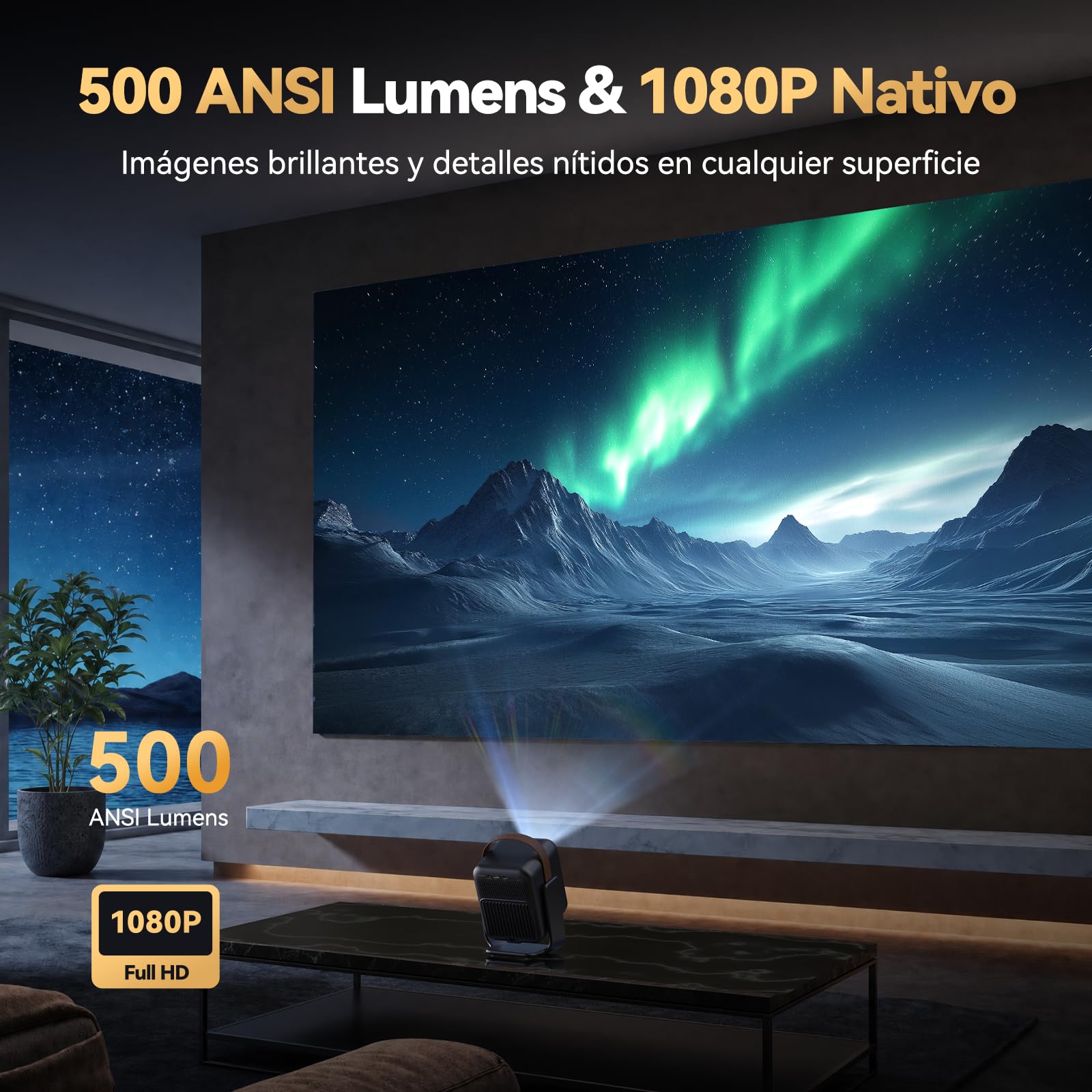 Wanbo Togo Pro Proyector Portátil con Batería 3,5 h Integrada, Google TV, 1080P Full HD, 500 ANSI, WiFi, Bluetooth, Auto Focus, Keystone, Rotación 360°, 27dB Silencioso para Cine en Casa y Camping