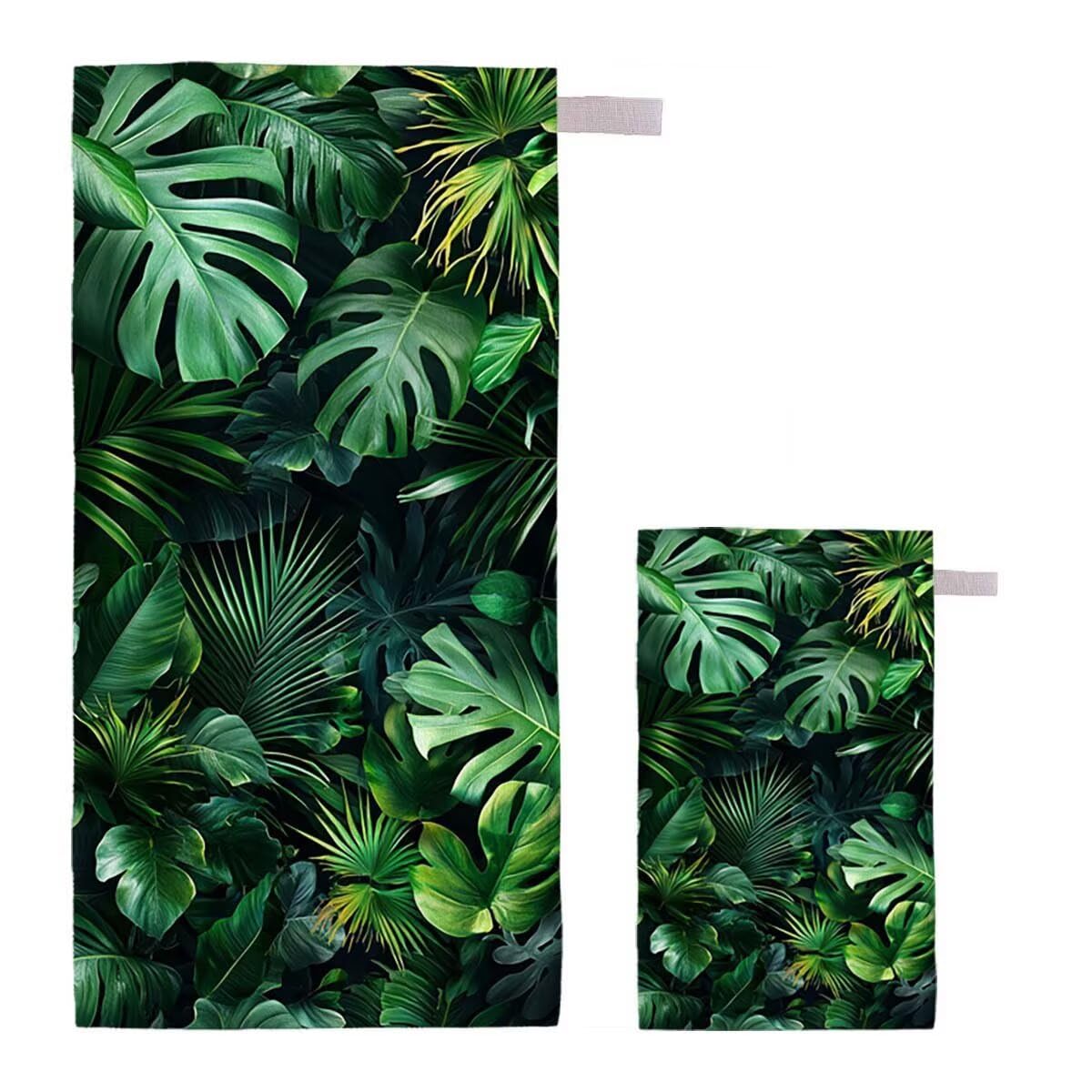 Toalla de Playa Grande 220x100cm/35x70cm, Juego de 2 Toalla Microfibra XXL de Antiarena, Toallas Playa Suave Ligera, Absorbente Secado Rápido, Beach Towel Viaje, Regalo Mujer Hombre (Hojas Palma) D-31