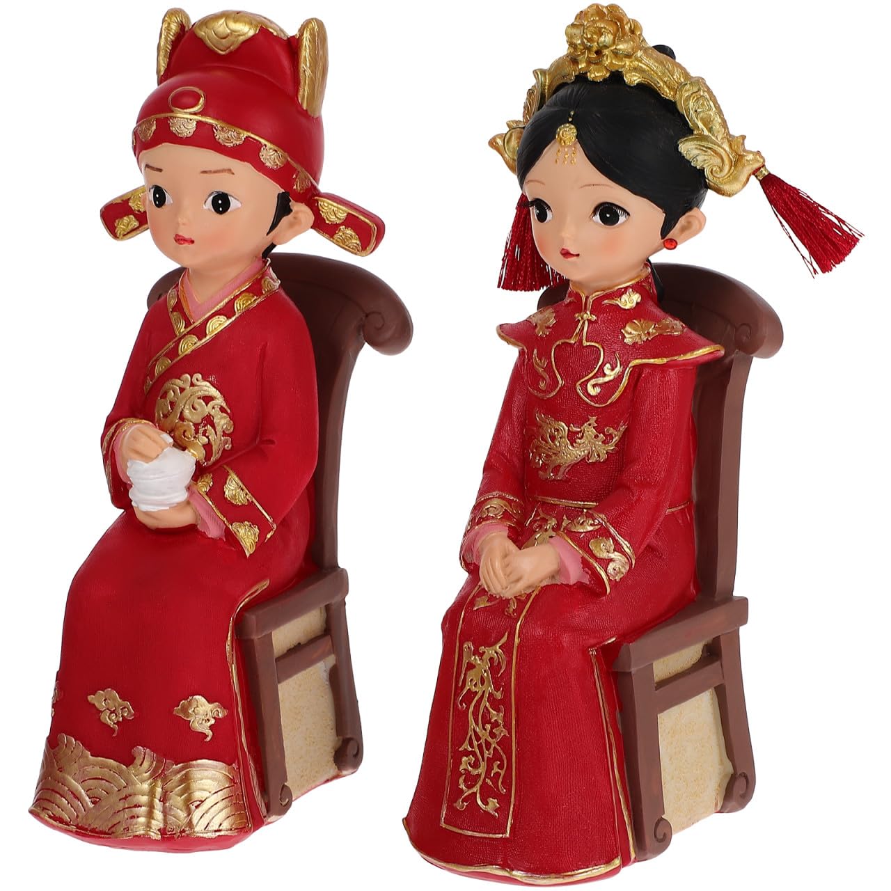 Figurine de couple de mariés chinois traditionnels PRETYZOOM en résine pour chambre