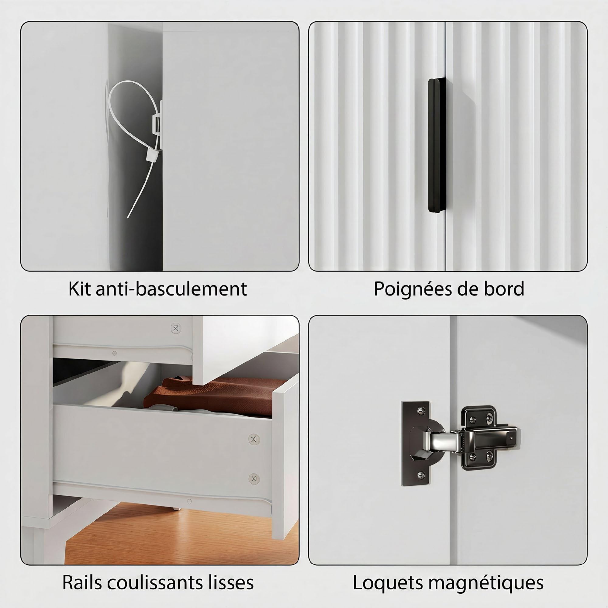 HOMCOM Armoire Chambre penderie avec 2 Portes cannelées à Fermeture Douce, 2 tiroirs et Barre de Suspension, Armoire à vêtements, Dressing, Style Moderne, 80 x 50 x 180 cm, Blanc
