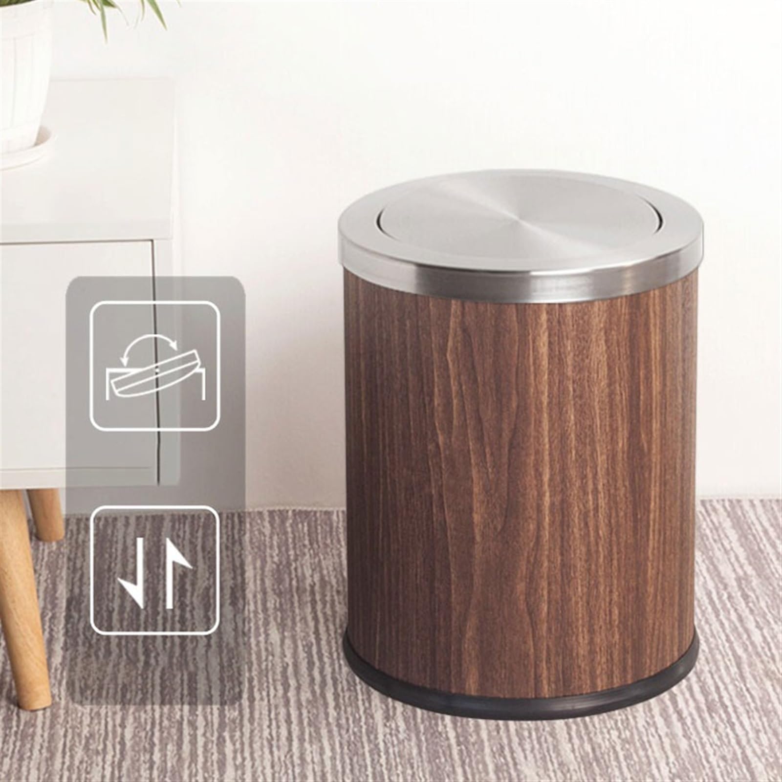 Abfalleimer für Küche, Edelstahl, rund, kreativ, aus Leder, Shaker, Decke, Haus, Badezimmer, Küche, Wohnzimmer, Schlafzimmer, mit Deckel, Abfalleimer für Badezimmer (S)
