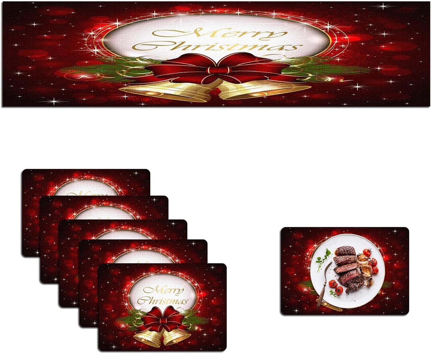 Mcalk Red Christmas Table Runner and Placemats Set of 6, Christmas Placemat