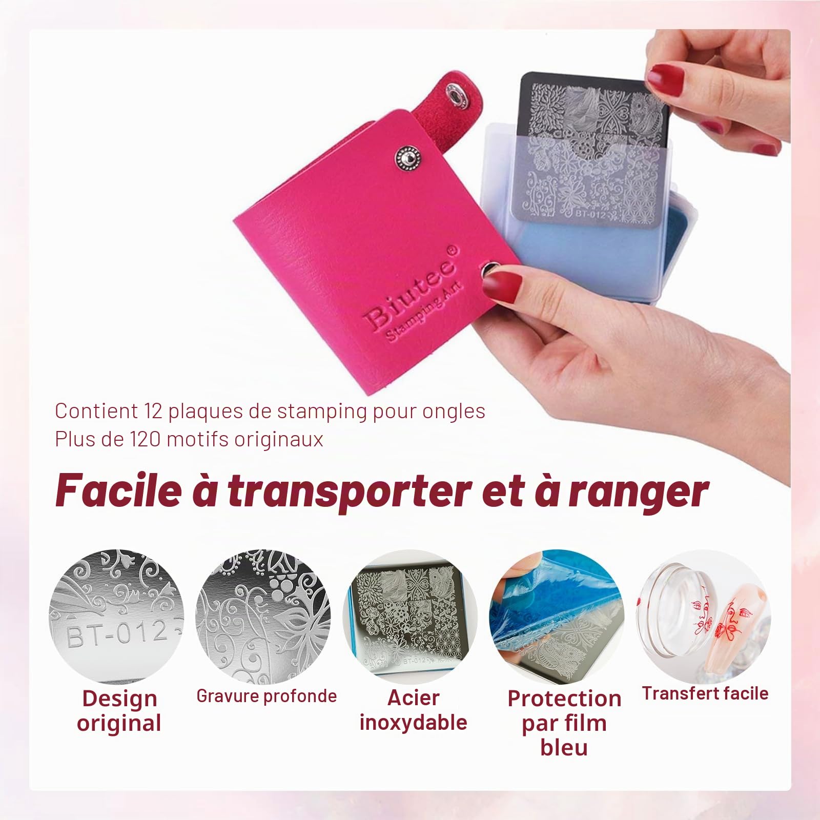 Biutee Set de Stamping Nail Art Kit d'estampage d'ongles 15 pièces modèles d'art d'ongle avec motifs d'animaux, de feuilles et de fleurs 1 Tampon 2 Grattoir 1 Paquet de Cartes