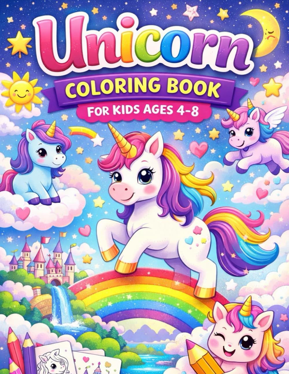 Unicorn colouring book for kids age 4-8