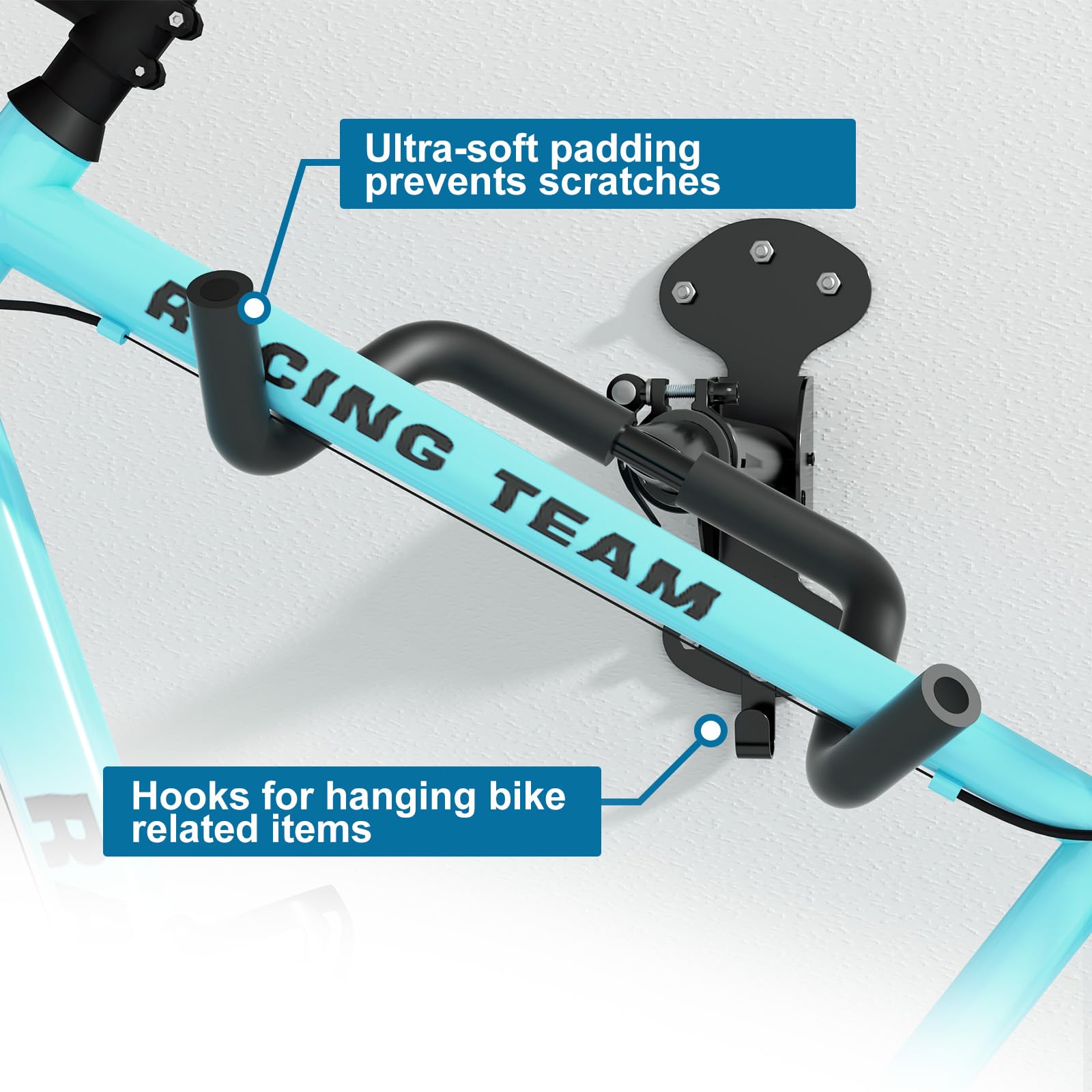 Urban Deco Bike Wall Mount 2pcs Bike Hanger with 66lbs Weight Capacity 360° Adjustable Angle Soft Padding Protection Bike Rack Garage Extendable by 6in for Home and Garage Use - Image 3