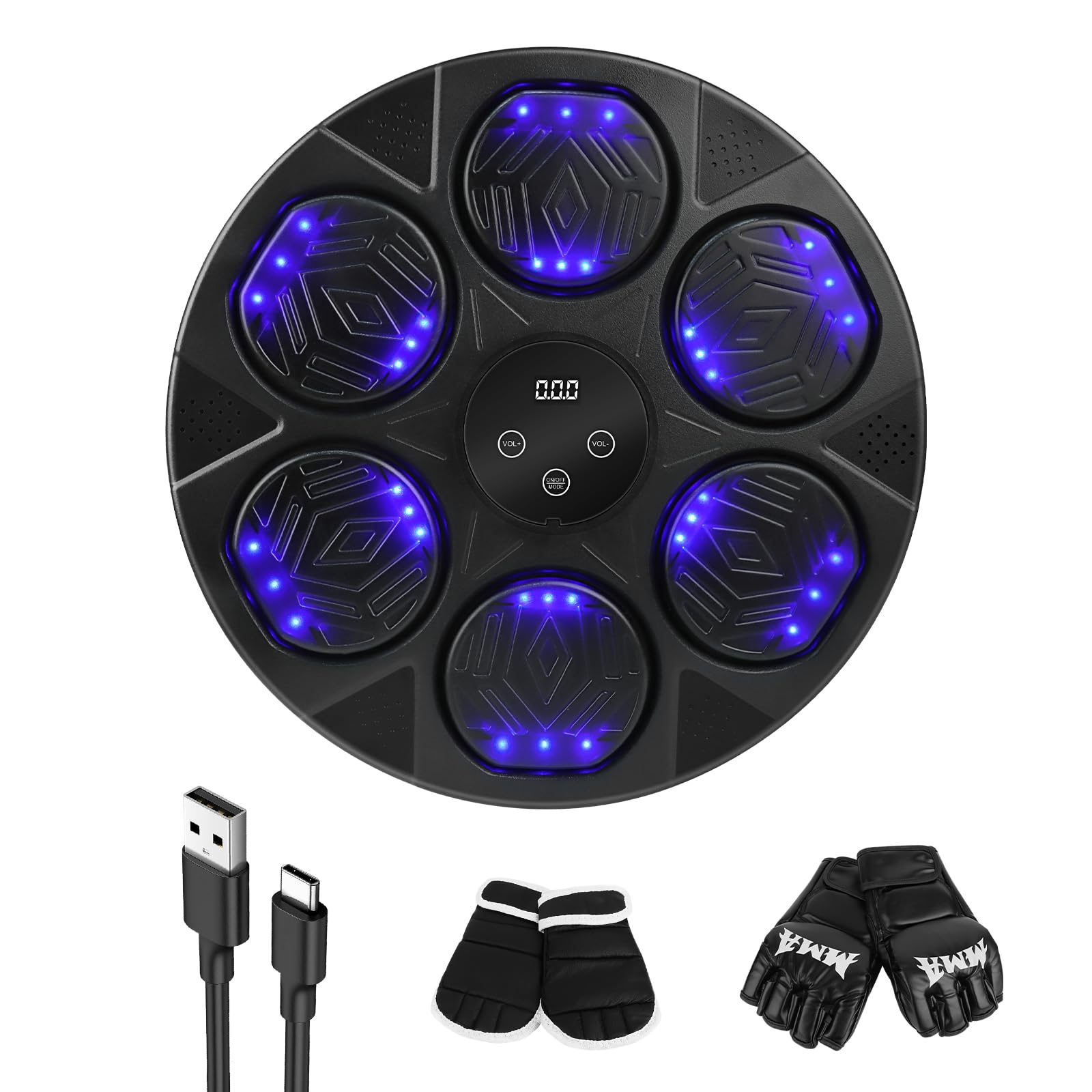 Music Boxing Machine,LED Electronic Smart Music Boxing Machine mit Boxhandschuhen,Wandmontiertes Boxziel,Unterstützt Bluetooth,Wall Mounted Boxing Workout,Geschwindigkeit Einstellung für Erwachsene