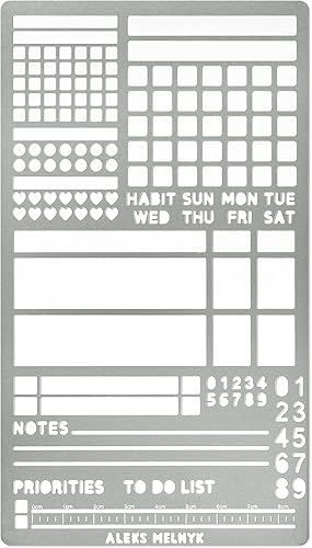 Aleks Melnyk No.423 - Plantilla de metal para diario de viñetas, marcadores, planificación, pancartas, líneas, listas, sellos de planificación,