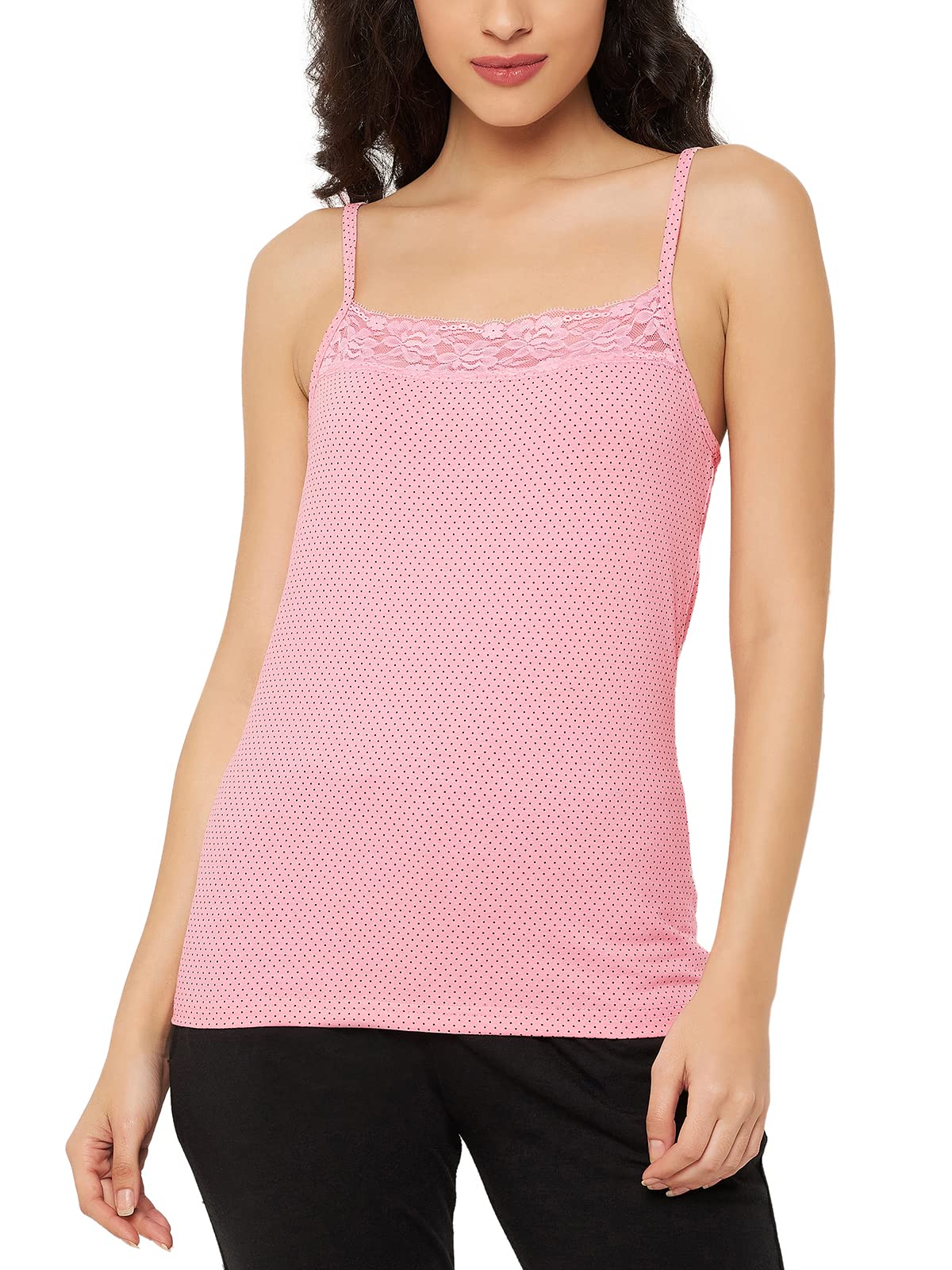 clovia Women's Cotton Pretty Polka Cami Top in Pink-picture-16