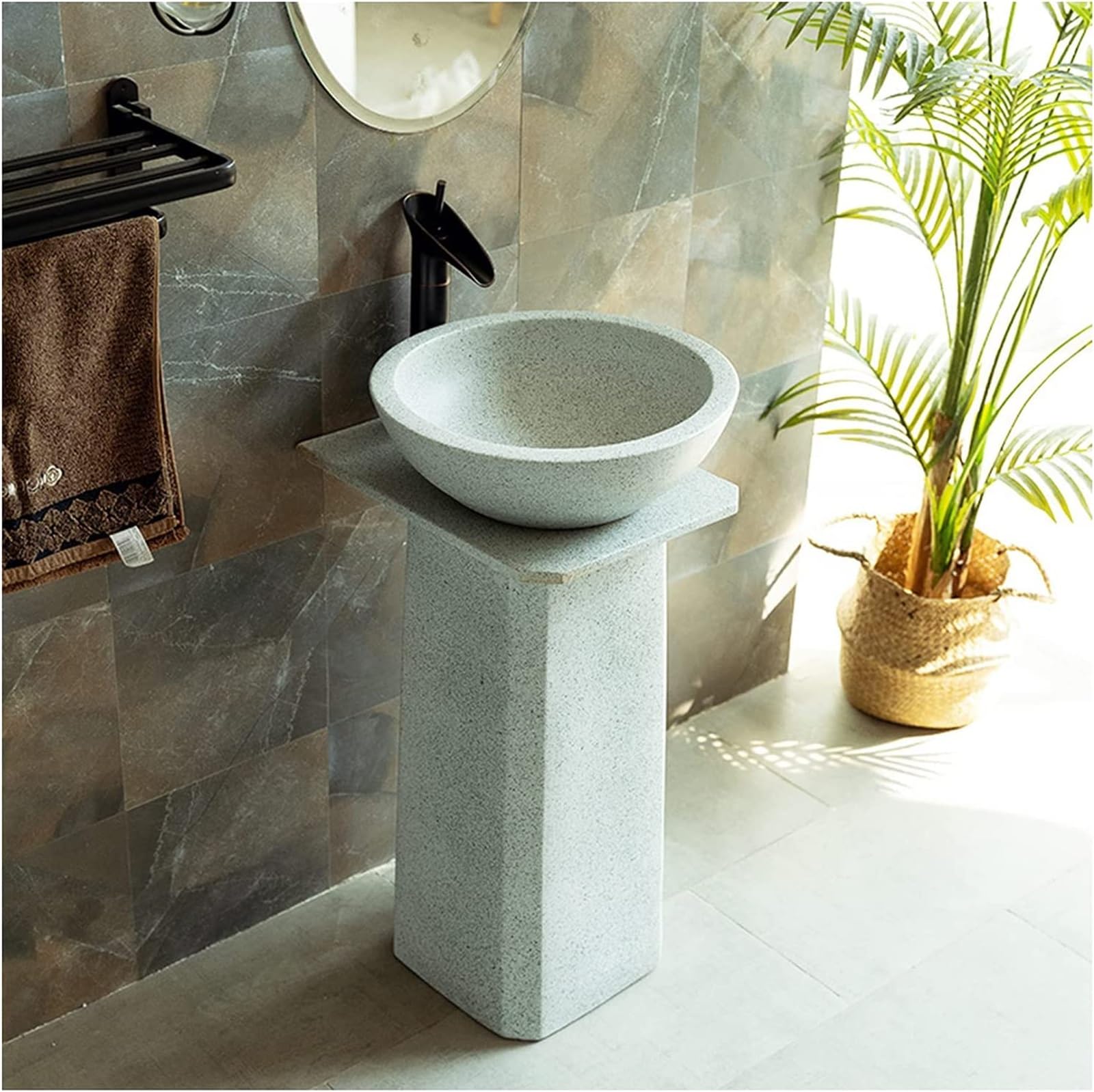 Umywalka Łazienkowa Nablatowa, Ceramiczna Umywalka Łazienkowa, Umywalka Na Postumencie, Styl Industrialny, Ręcznie Robiona Ceramiczna Umywalka Kolumnowa Z Kranem I Odpływ,PedestalBasinSink