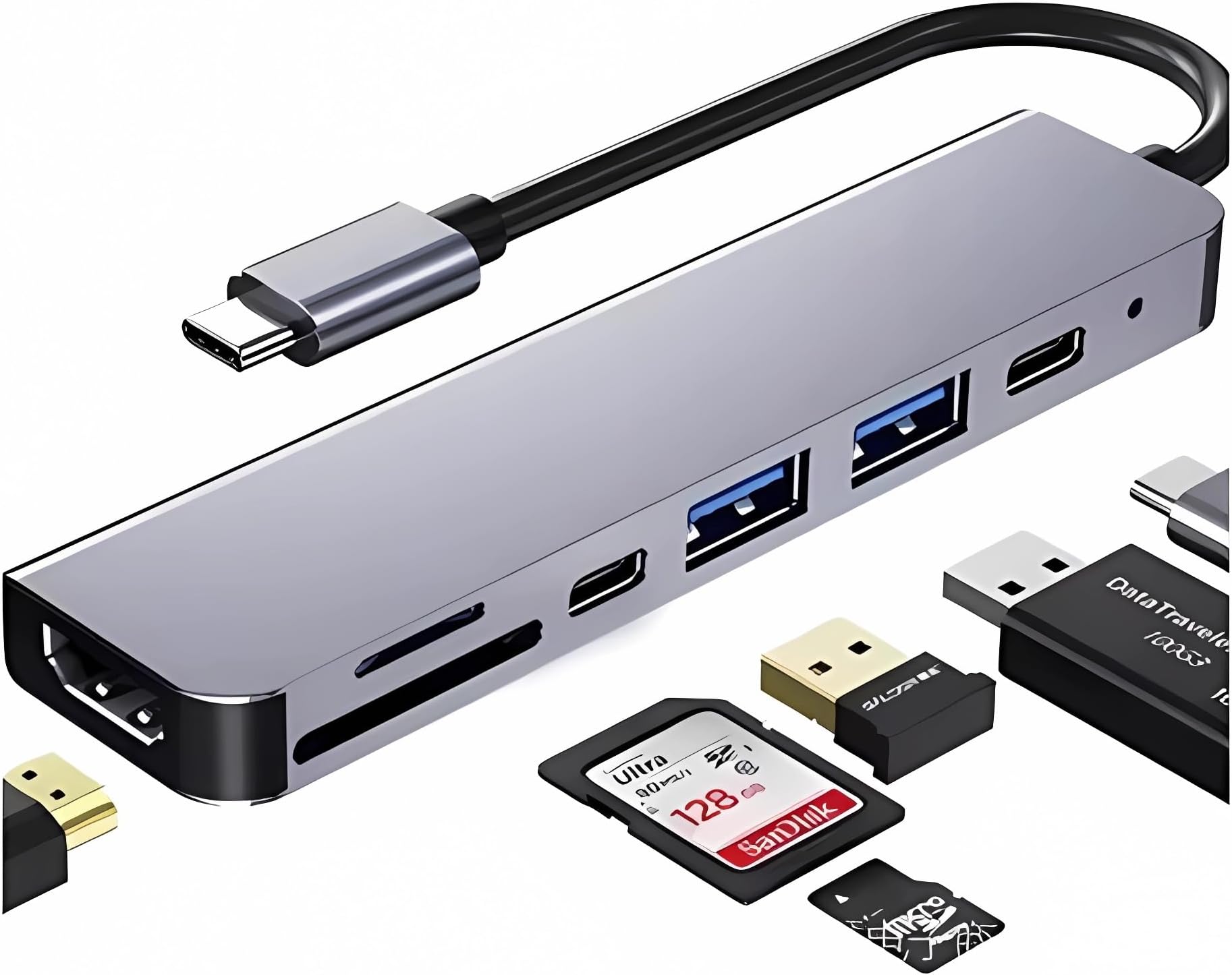 Adaptador Hub 7 em 1 Tipo C USB 3.0