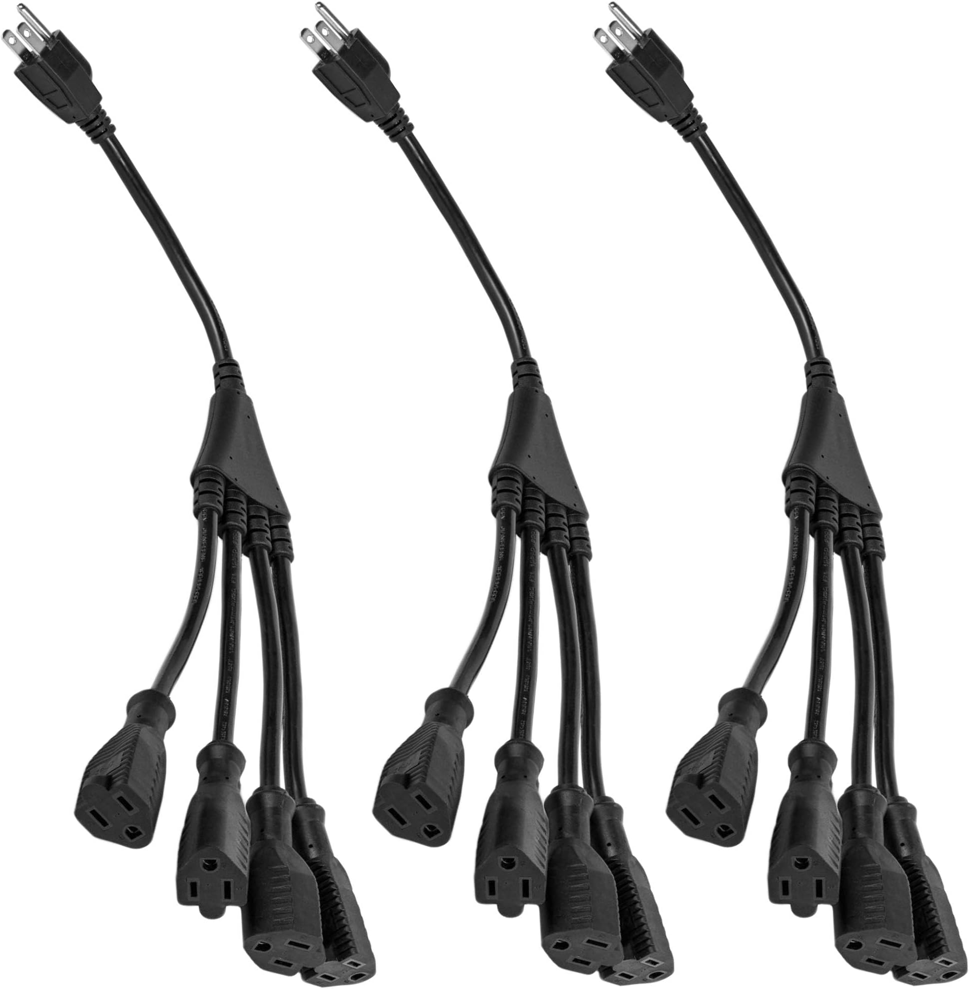 - 4 Way Power Splitter - 1 to 4 Extension Cord Splitter, 1.5' Short Extension Cord UL Listed, Outlet Splitter 3 Prong, Power Strip Outlet Plug, Y Style Extension Cord Black, SJT 16 AWG Luxury Office (3)