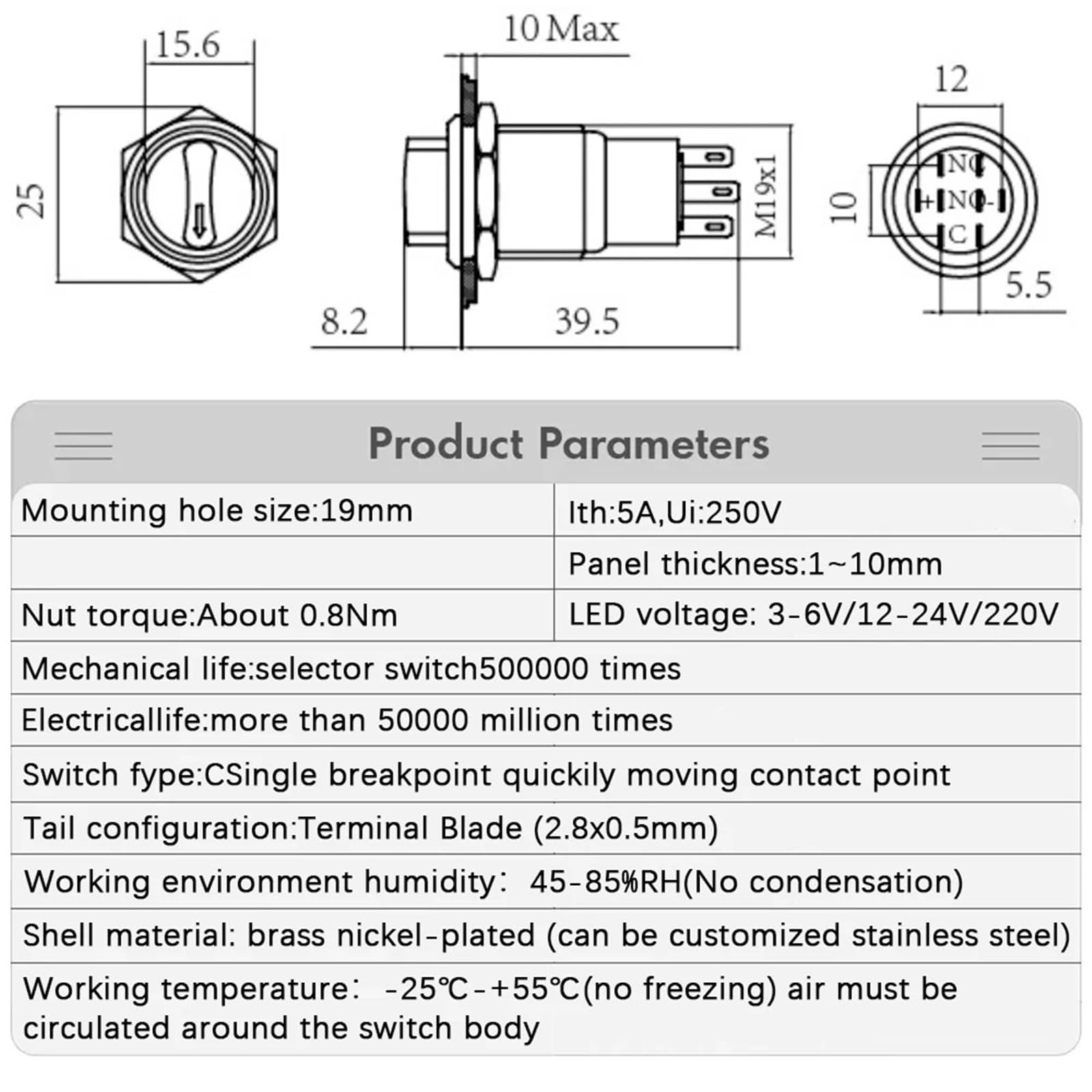 Interruptor DPDT de reinicio momentáneo con LED blanco de 9 mm, 2/3 posiciones, 1 unidad(3 Position,220V)