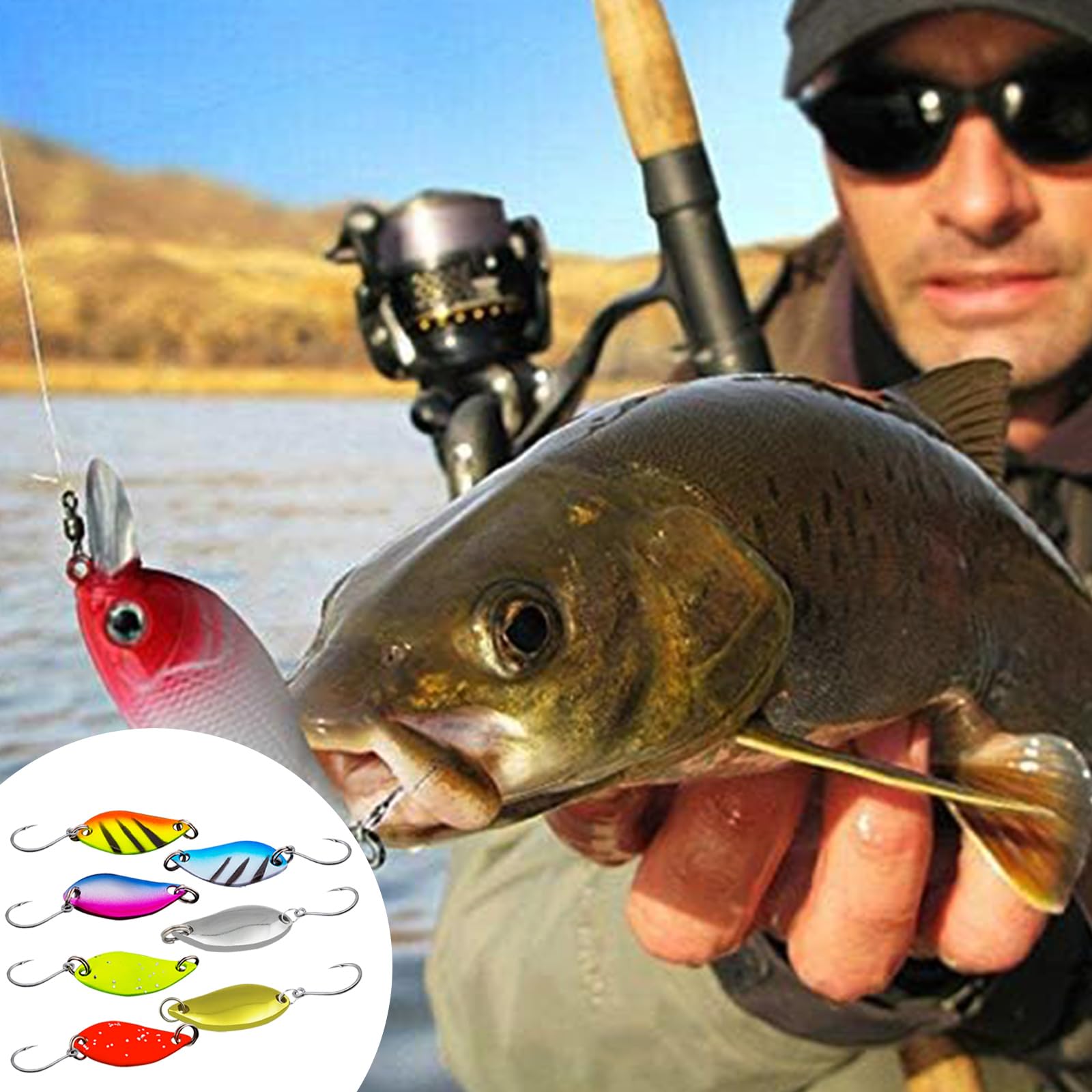 6 Cucchiaini Da Pesca Artificiali Colorati - Esche Per Trota, Spigola, Luccio - Set Con Ganci Singoli E Coda Attraente - Foto 10