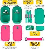 Vista 46 de Lonchera Bento apilable aislada para adultos con palillos reutilizables, lonchera japonesa apta para microondas y a prueba de fugas, para hombres