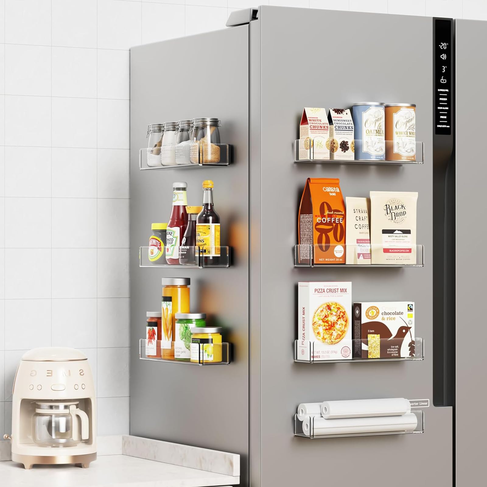 Paquete de 4 estantes acrílicos para especias para refrigerador y horno, organizadores magnéticos para nevera y almacenamiento, transparente