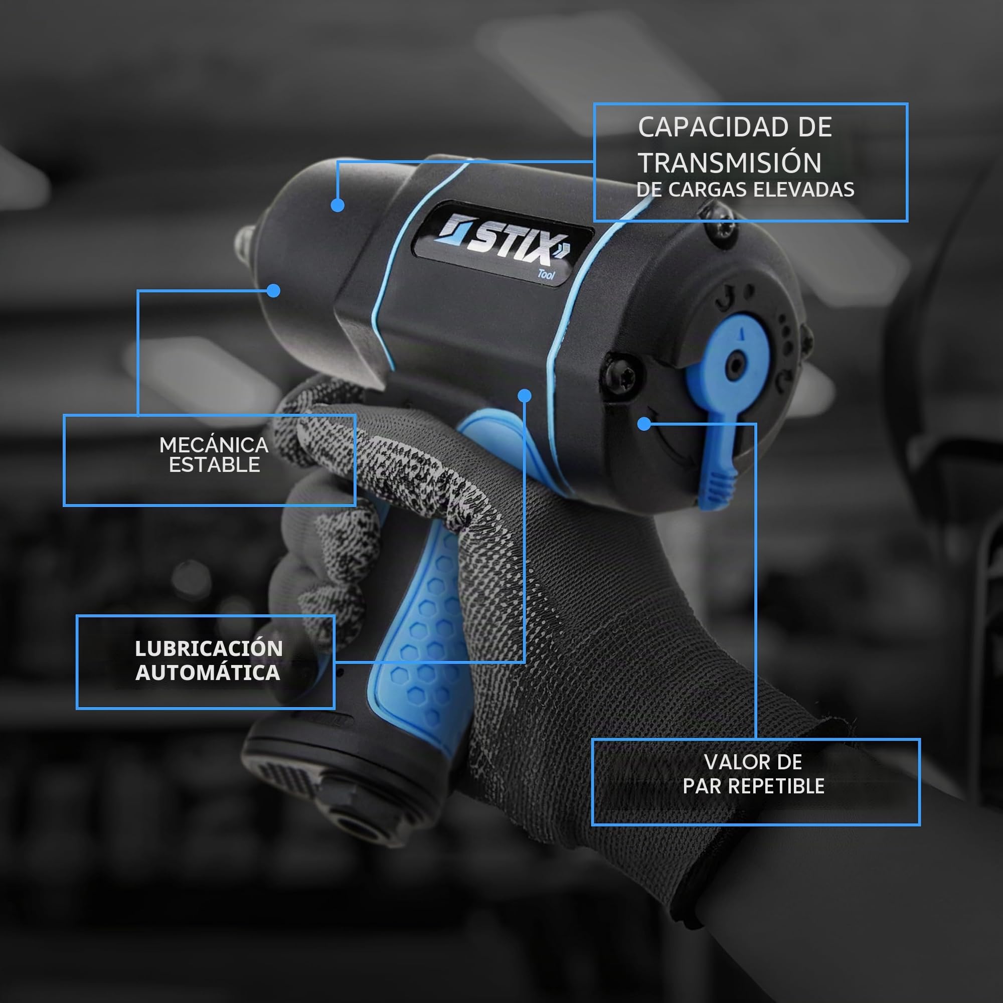 Stix Automotive Equipment Llave de impacto neumática 1/2" - Llave de Impacto de Aire 1700Nm - conexión de aire 1/4" - llave neumática