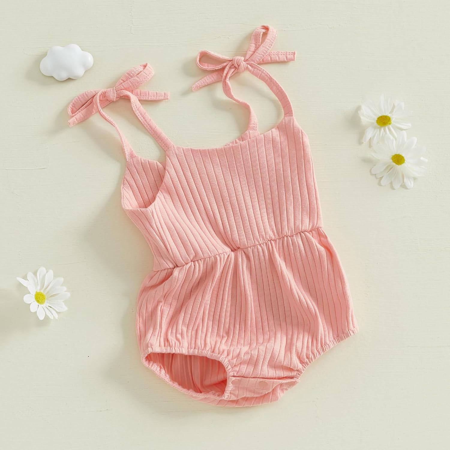Newborn Infant Baby Girl Romper Ribbed Knit Sleeveless Spaghetti Strap One Piece Jumpsuit Bodysuit Summer Clothes - Image 4