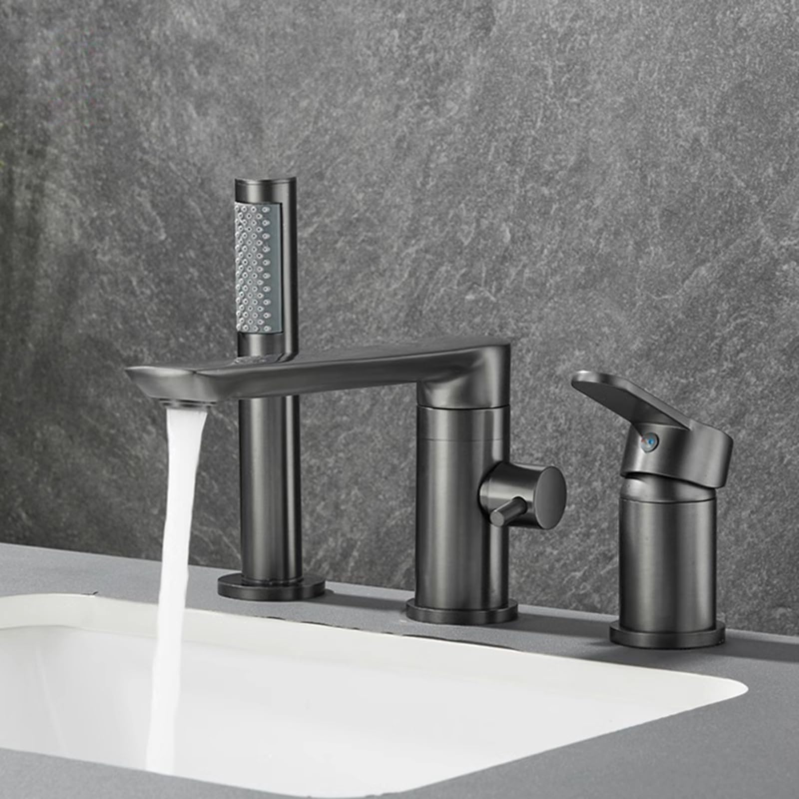 ZQFHSX Brass Bath Mixer Tap with Shower, 3 Holes for Hot and Cold Water, Durable Finish