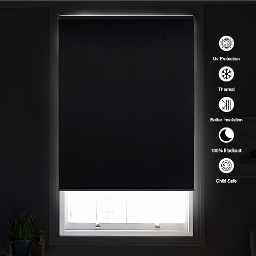 Miniatura 7 de Homebox - Persianas enrollables 100 % opacas de tela jacquard a rayas, con aislamiento térmico, impermeable, protección UV, con cadena, para el