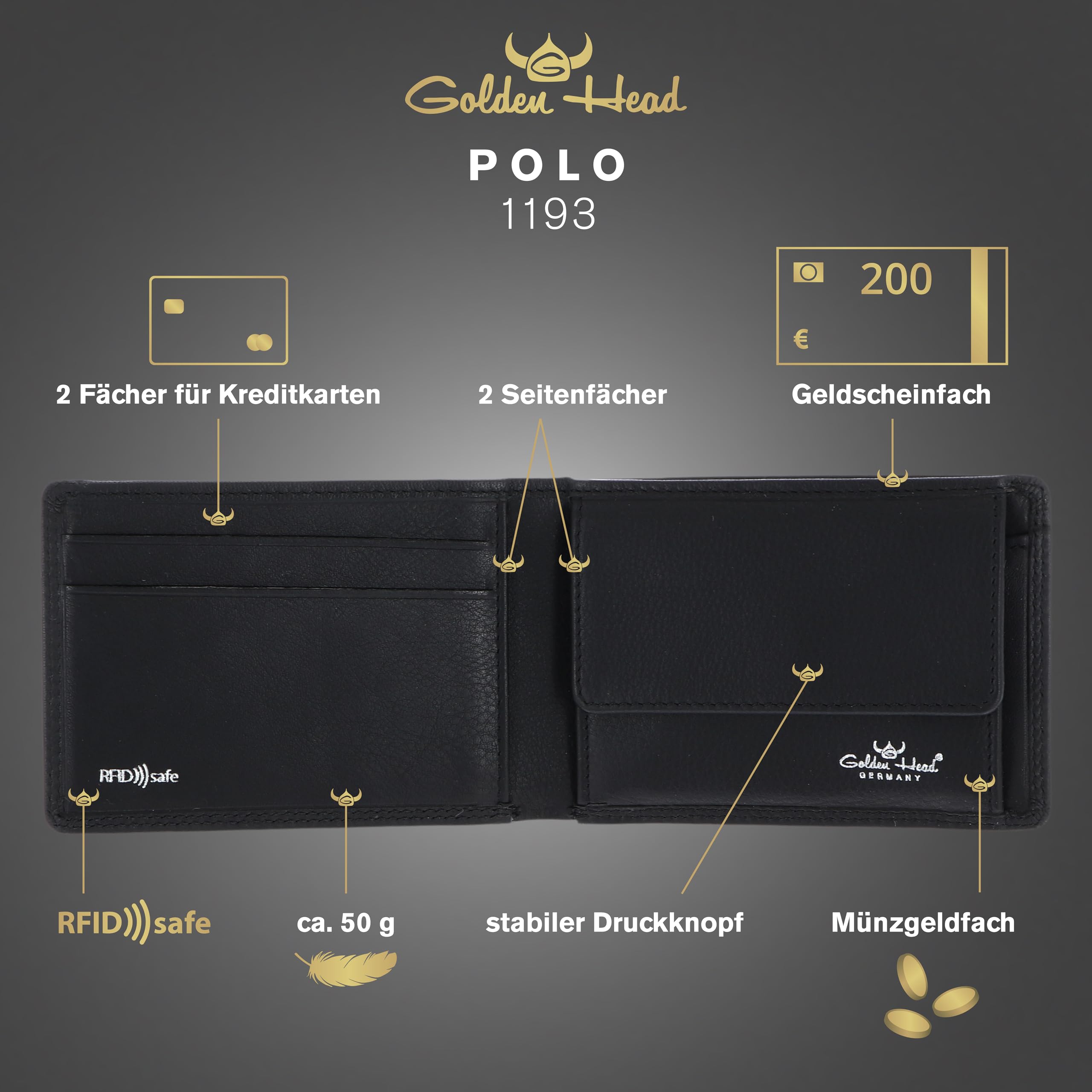 Golden Head Leder Geldbörse Polo RFID Protect Minischeintasche 1193 Schwarz