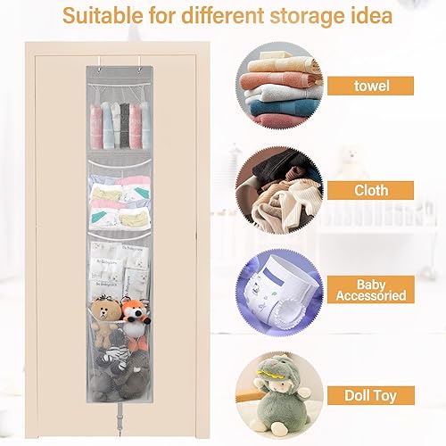 Miniatura 6 de Woodoulogy Almacenamiento de animales de peluche sobre la puerta, organizador de juguetes colgantes, muñeco de peluche y oso para bebé, idea para