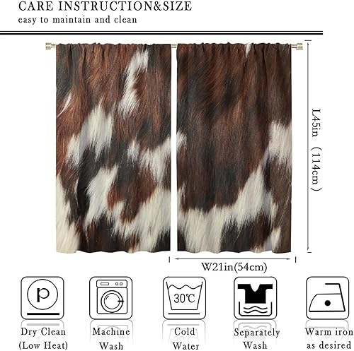 Miniatura 2 de Cortinas de ventana de piel de vaca, estampado de vaca marrón, piel de animal de granja, cortinas opacas para ventana, diseño de vaquero occidental,