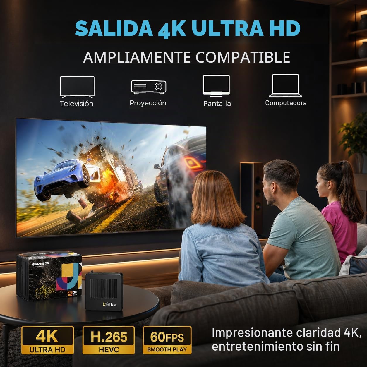 Caja de Juegos G11 Pro con 100000 Juegos, Consola de Videojuegos Plug and Play con 2 Mandos Inalámbricos, Almacenamiento de 256GB